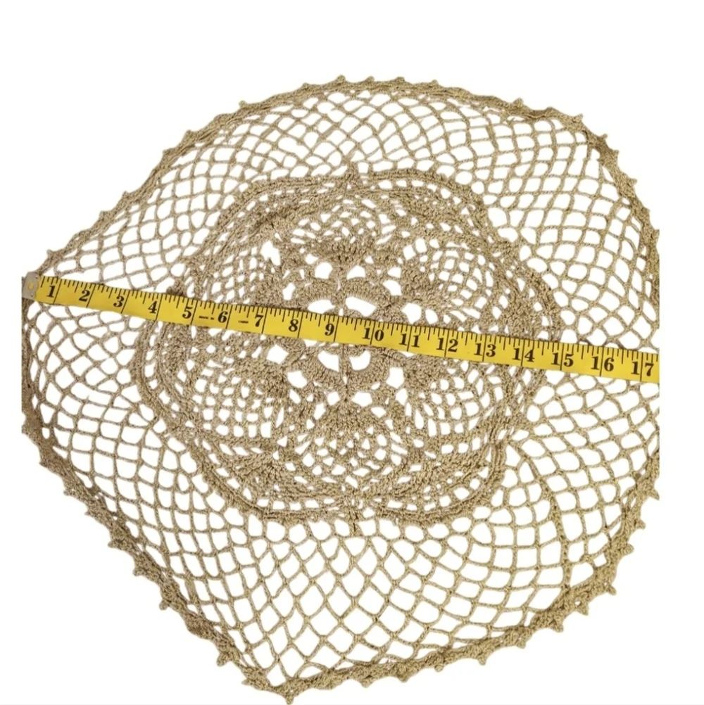 Hand Crafted Crochet Round Lace Doilie Handmade Floral Centerpiece Beige Vtg Mat